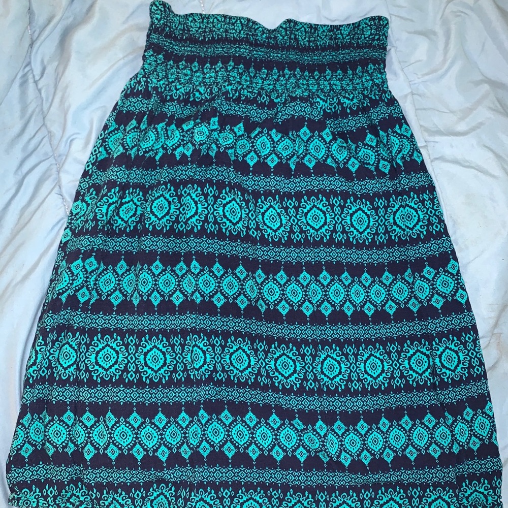 Navy Blue and Teal Patterned Skirt